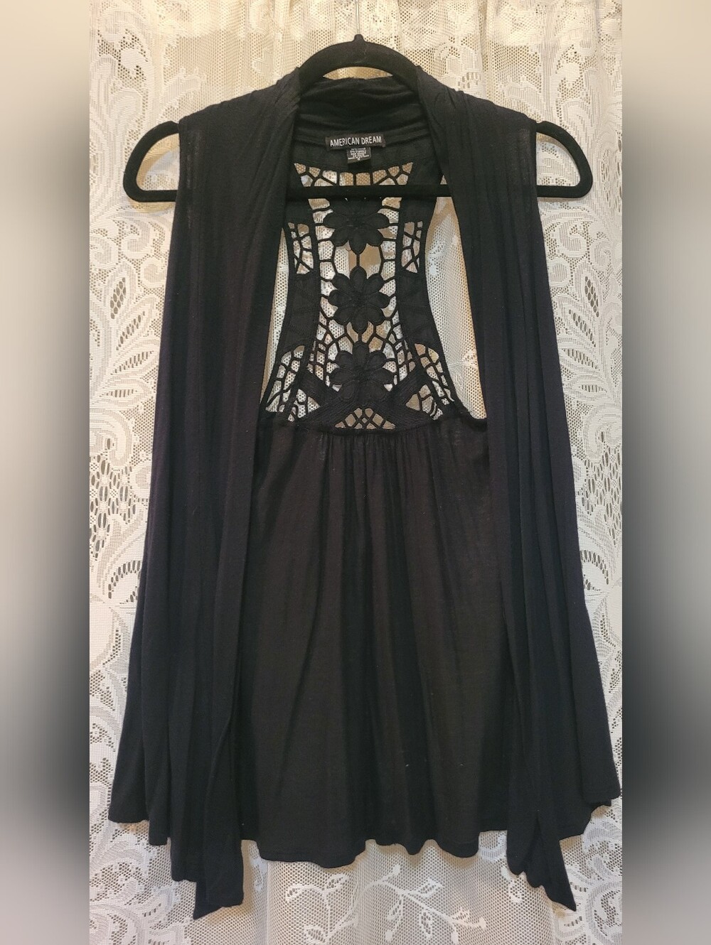 American Dream Black Crochet-Back Sleeveless Tank